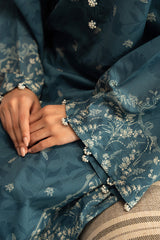 TEAL DUST-3PC PRINTED LAWN SUIT