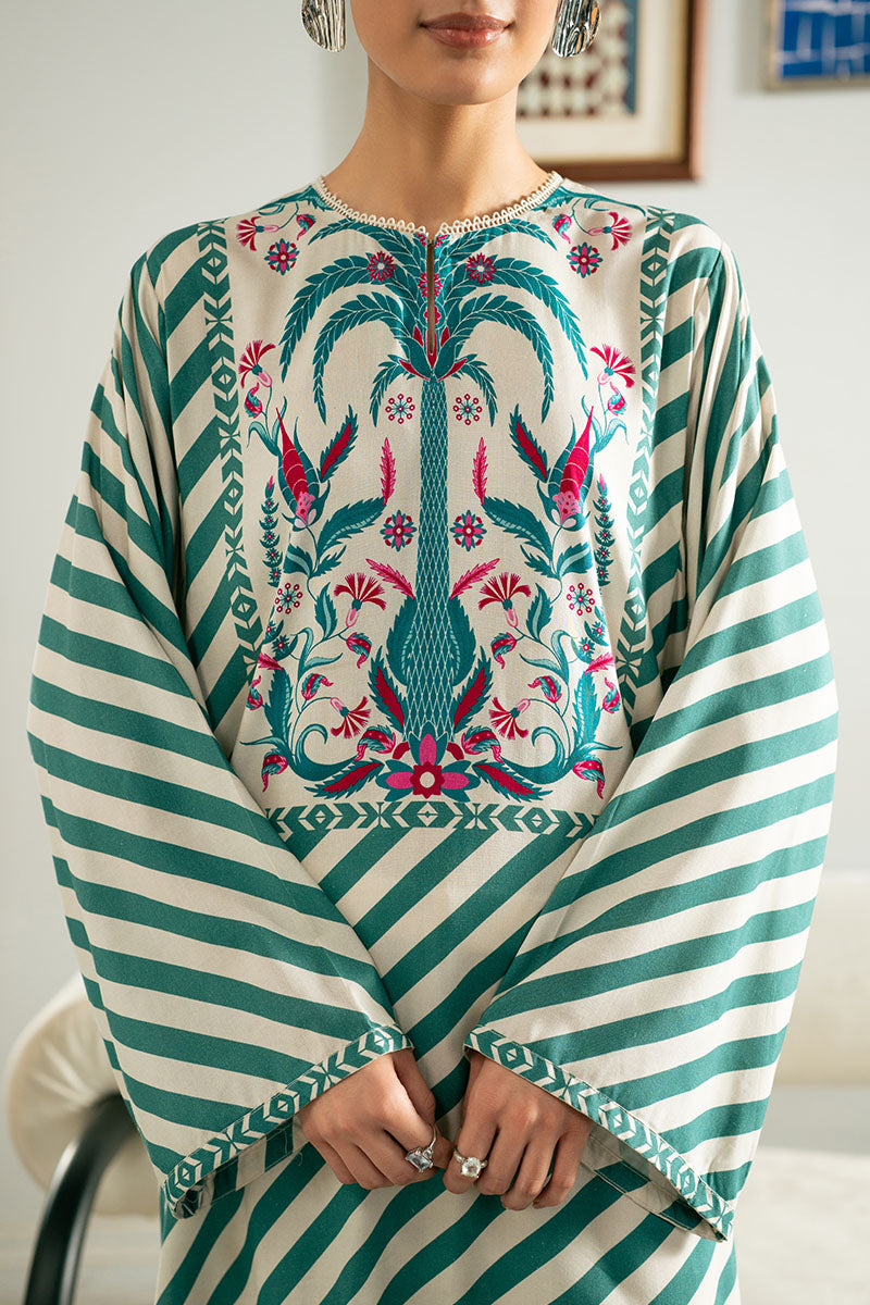 TEAL STRIPE LINEN PRINTED SHIRT