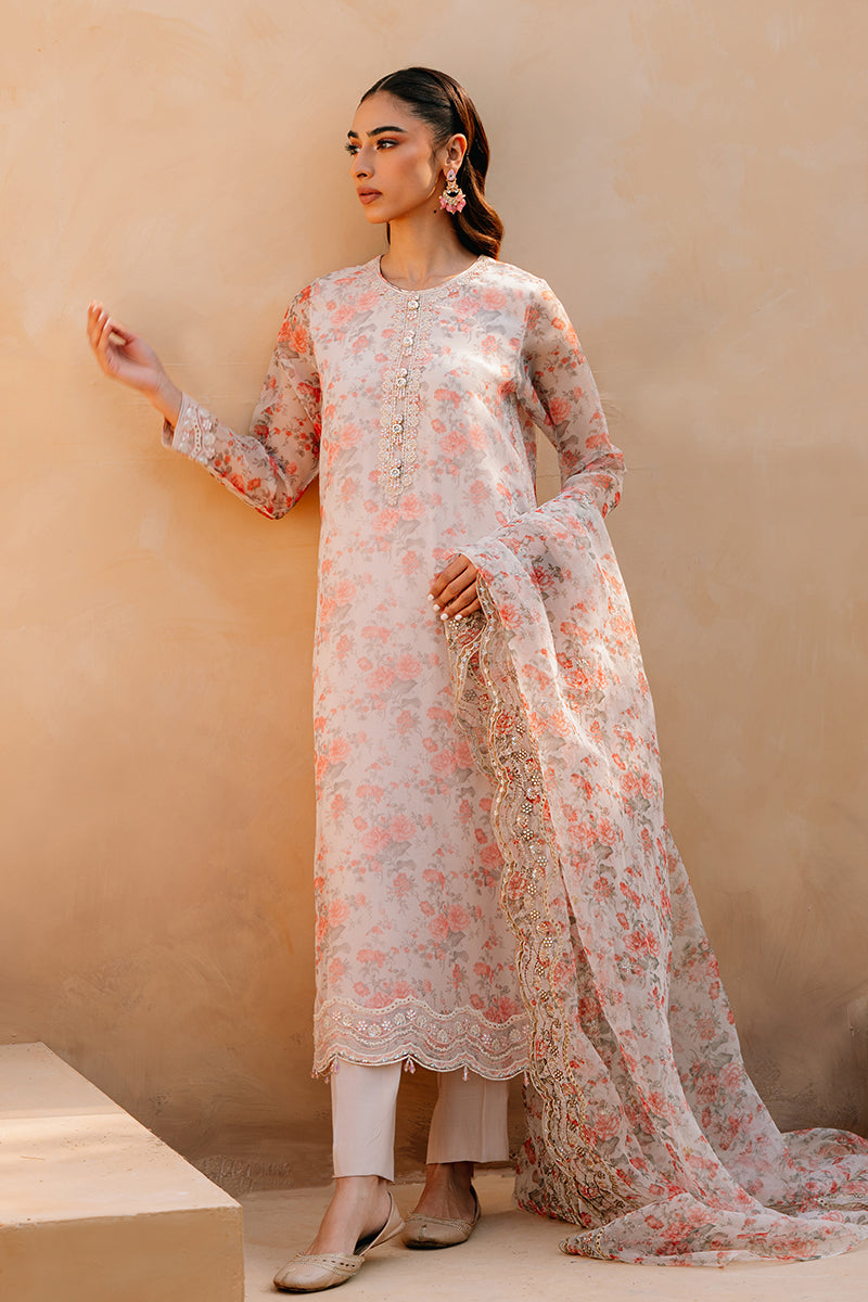 IVORY WHISPER-3 PIECE ORGANZA EMBROIDERED SUIT