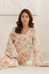 IVORY TEAL PRINTED LAWN SHIRT