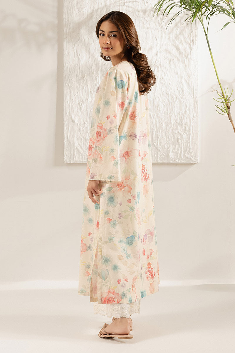 IVORY TEAL PRINTED LAWN SHIRT