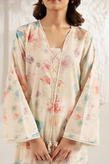 IVORY TEAL PRINTED LAWN SHIRT