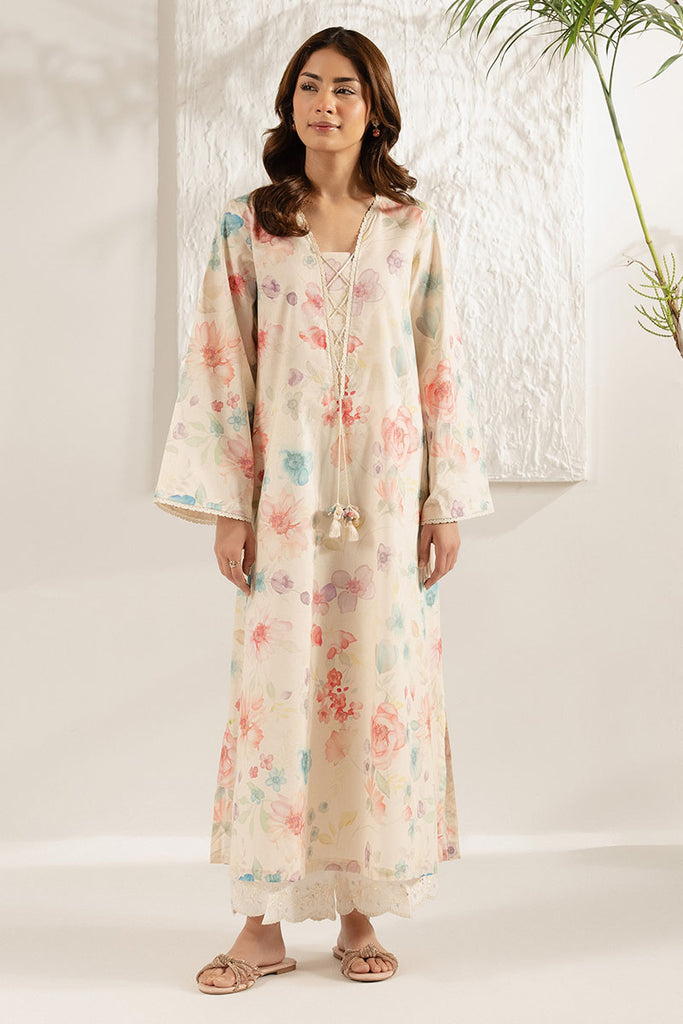 IVORY TEAL PRINTED LAWN SHIRT