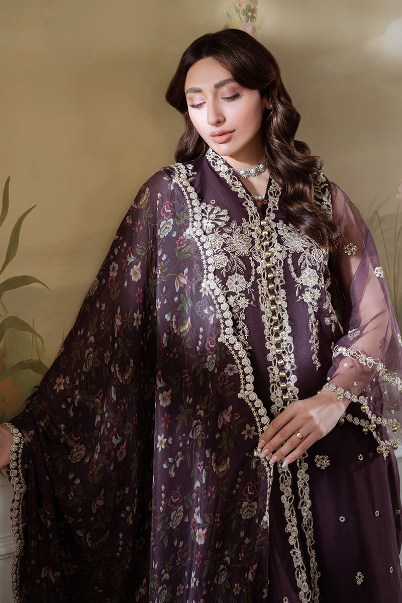 PLUM ROUGE-4PC ORGANZA EMBROIDERED SUIT