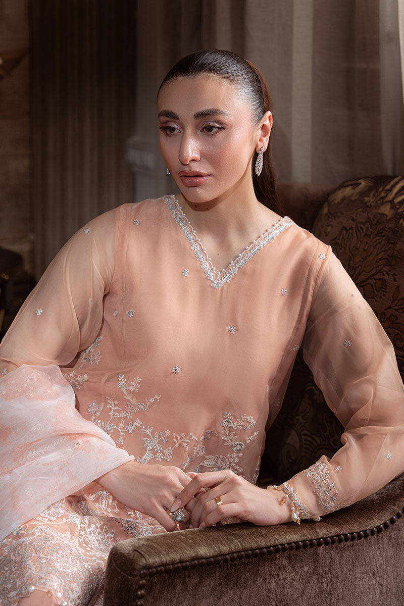 CORAL BLOOM-4PC ORGANZA EMBROIDERED SUIT