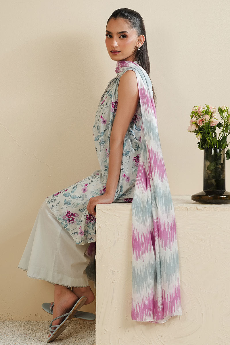 SEAFOAM SERENITY-3PC PRINTED LAWN SUIT