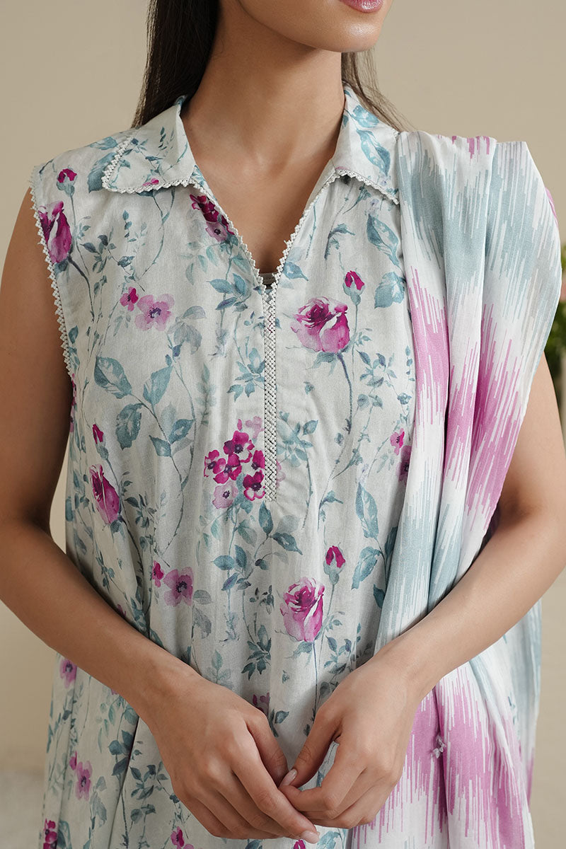 SEAFOAM SERENITY-3PC PRINTED LAWN SUIT