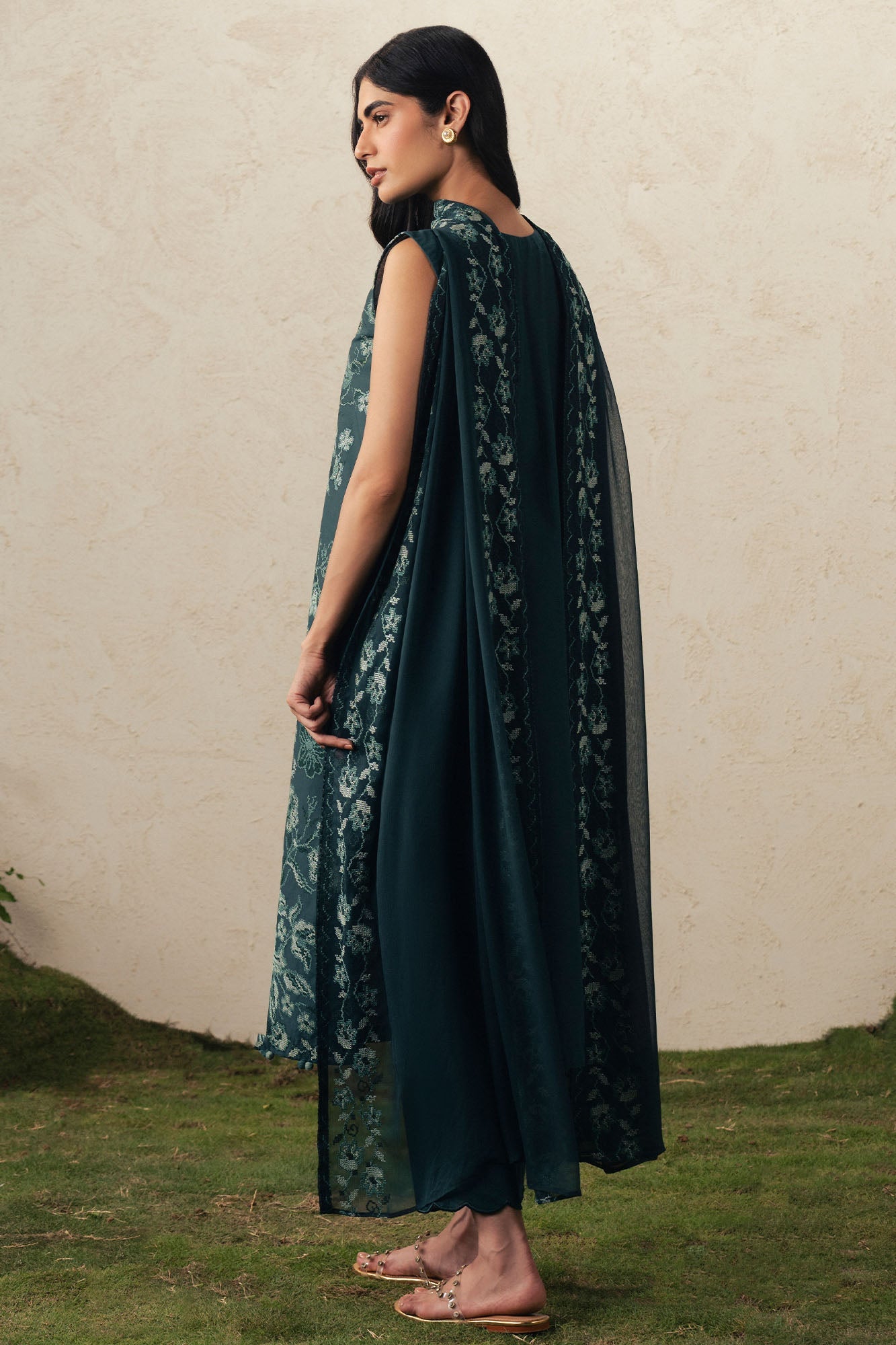 EMERALD TEAL-3PC EMBROIDERED SUIT