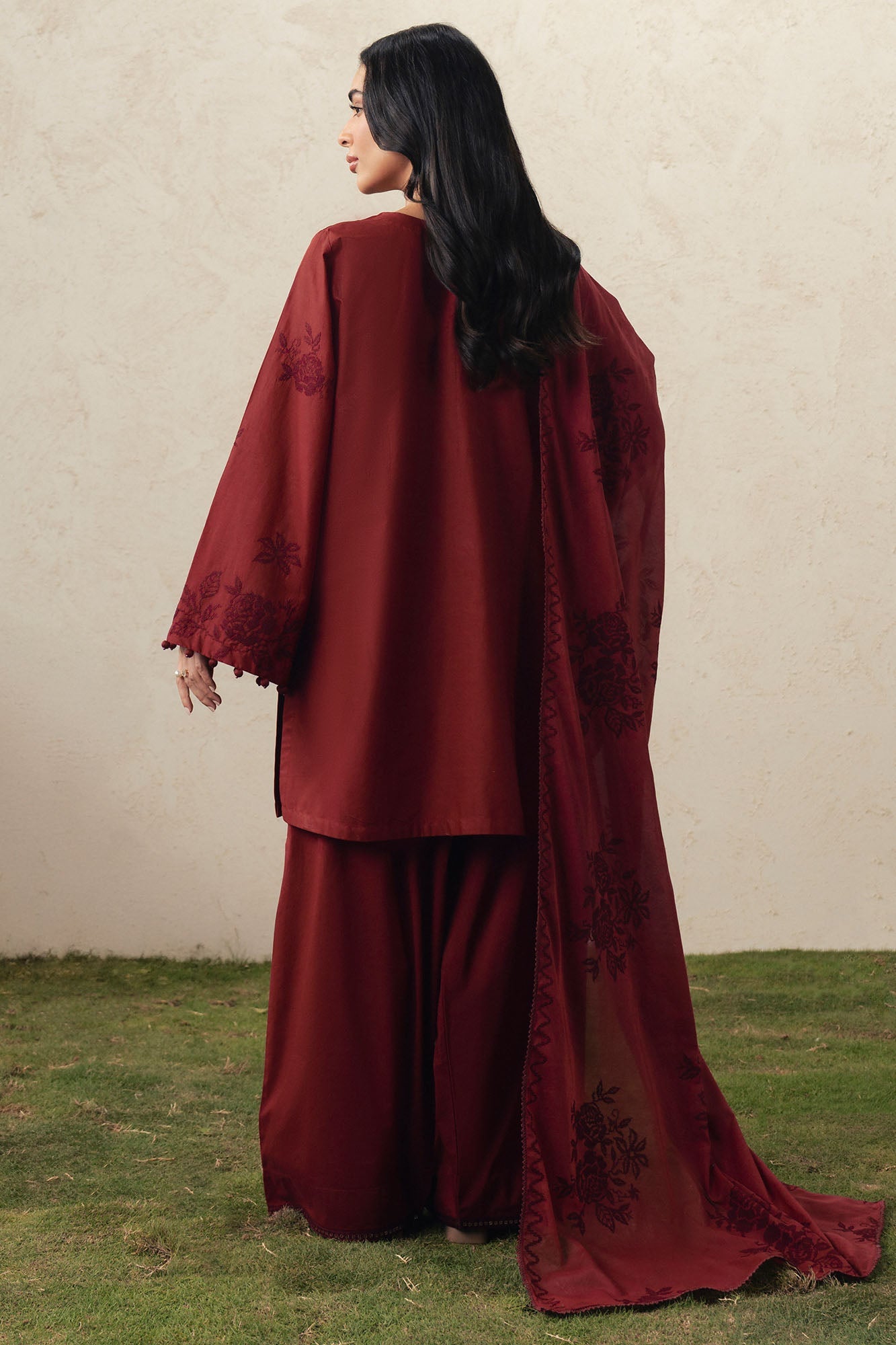 CRIMSON BLOOM-3PC EMBROIDERED SUIT