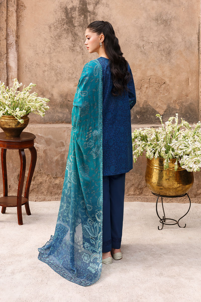 PRUSSIAN WAVES-3PC PRINTED LAWN SUIT