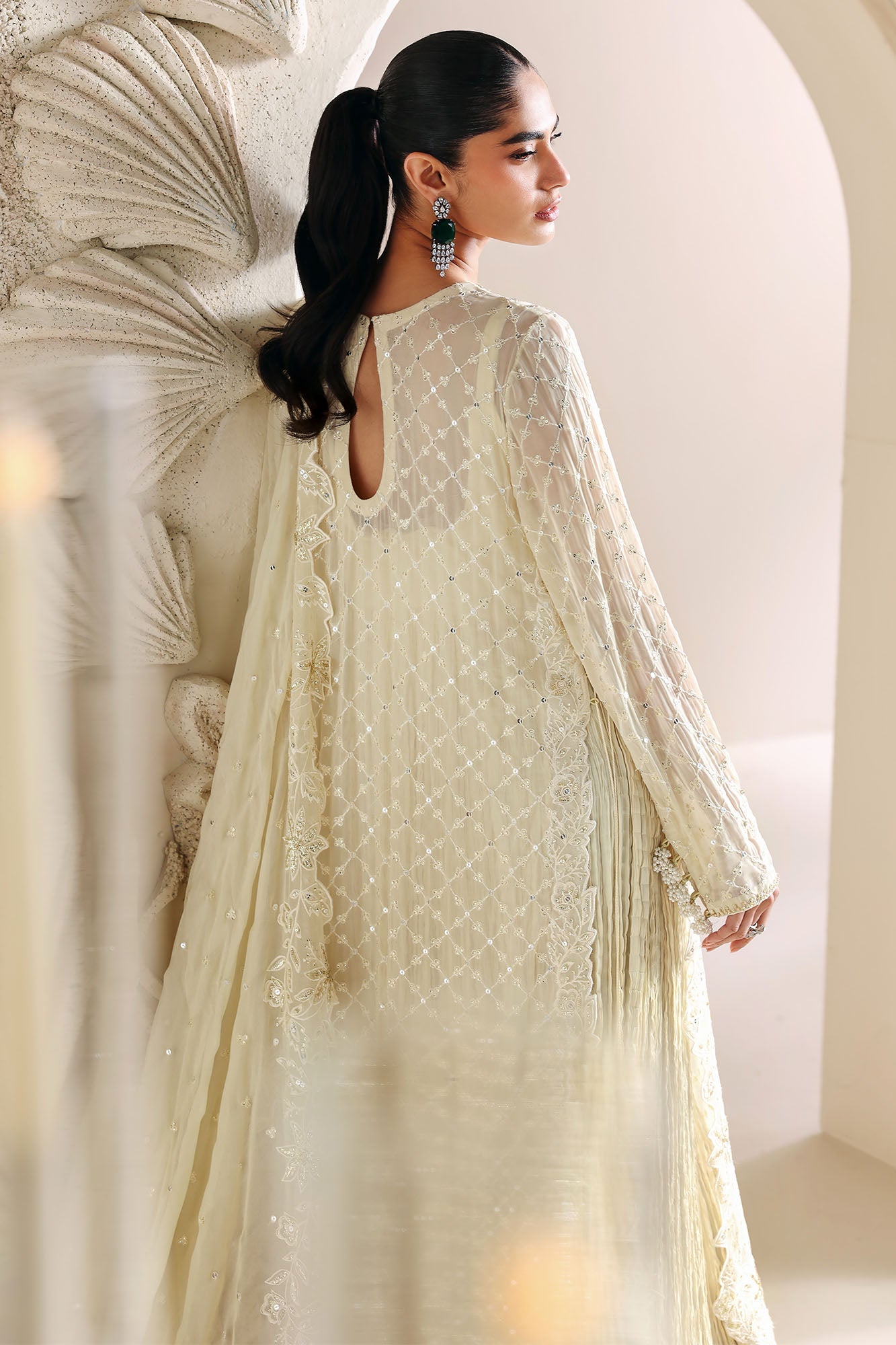 IVORY BLOOM-4PC CHIFFON EMBROIDERED SUIT