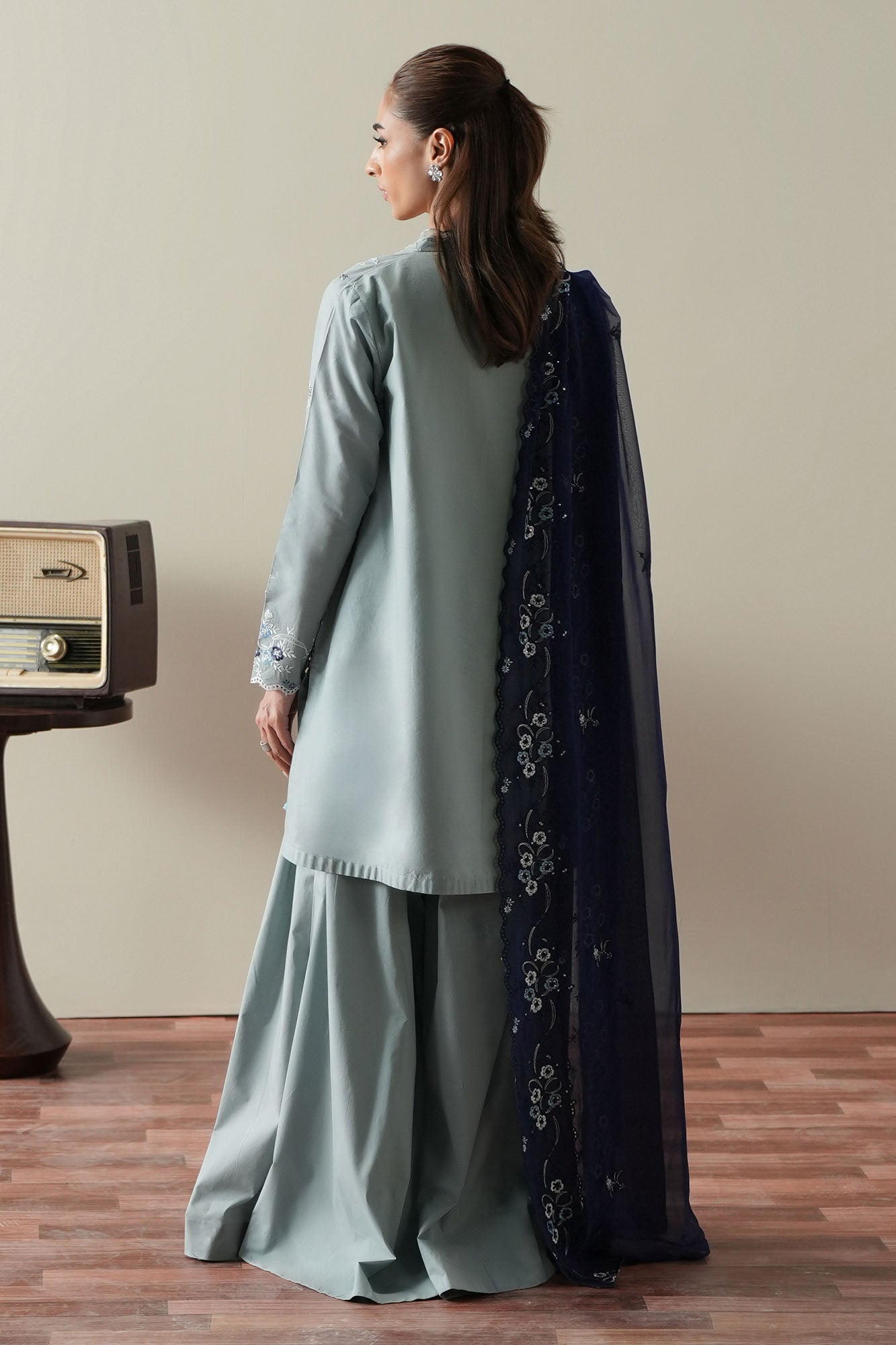 AQUA SMOKE-3PC EMBROIDERED SUIT