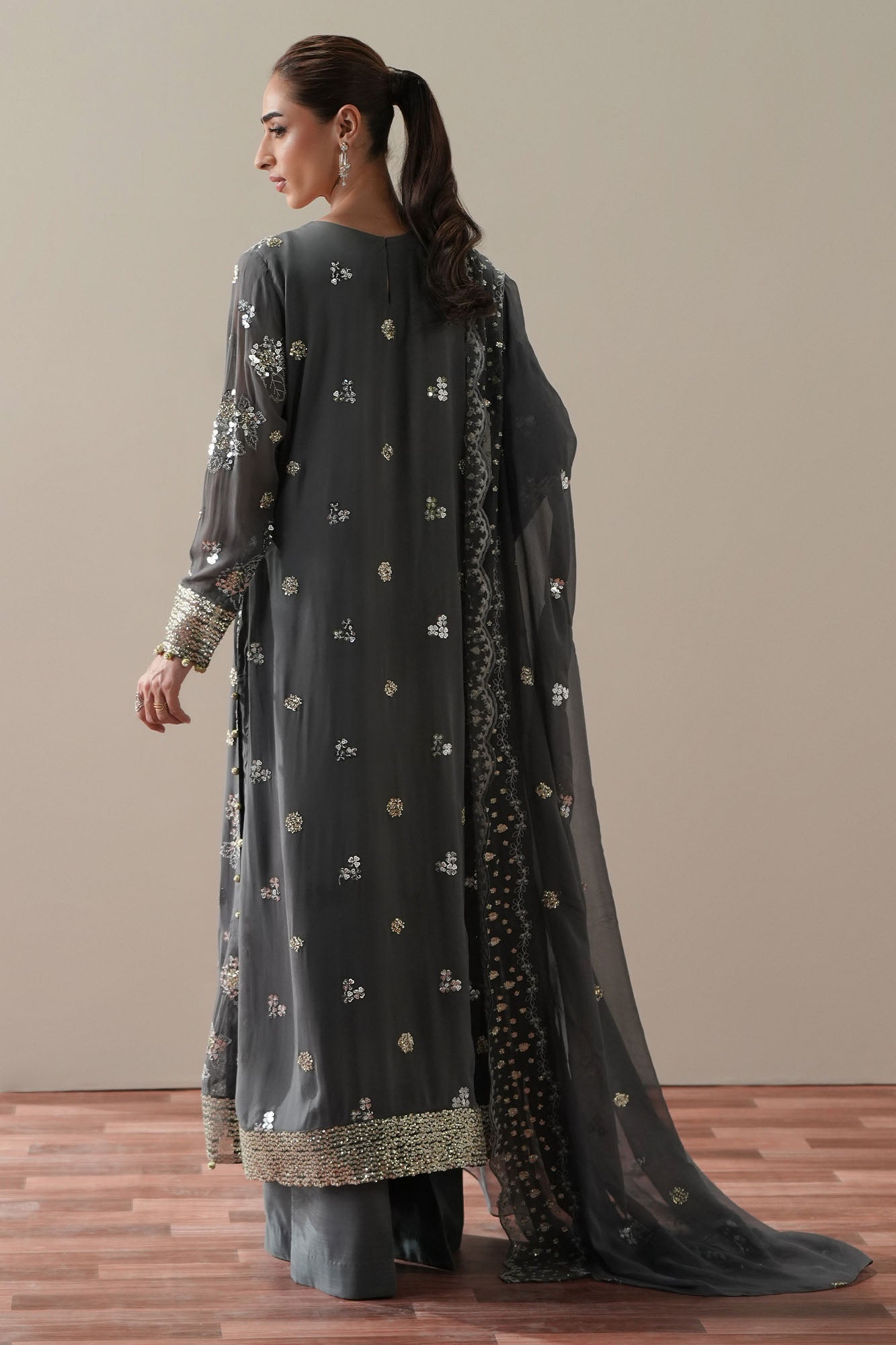 METALLIC WHISPER - 4PC CHIFFON EMBROIDERED SUIT
