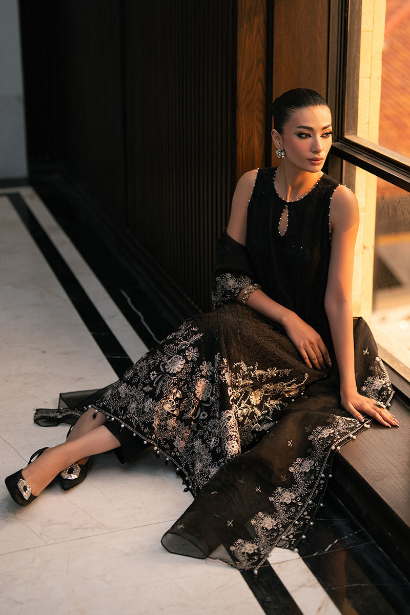 CHARCOAL VOID-3PC EMBROIDERED SILK SUIT