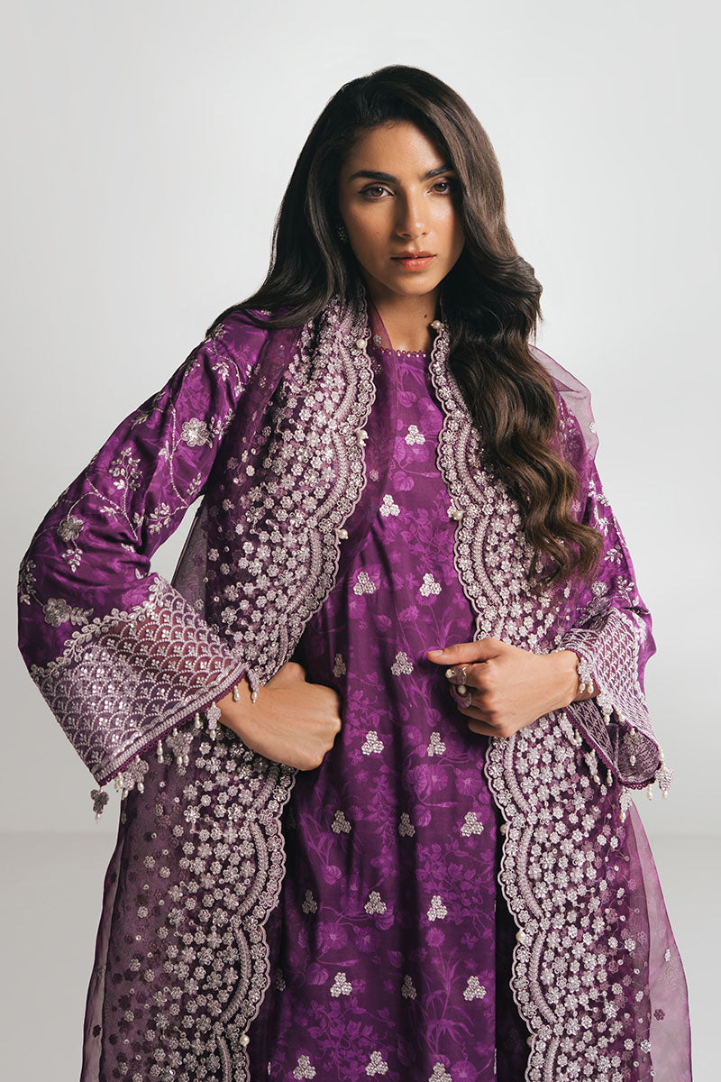 GRAPE RED-3PC EMBROIDERED SILK SUIT