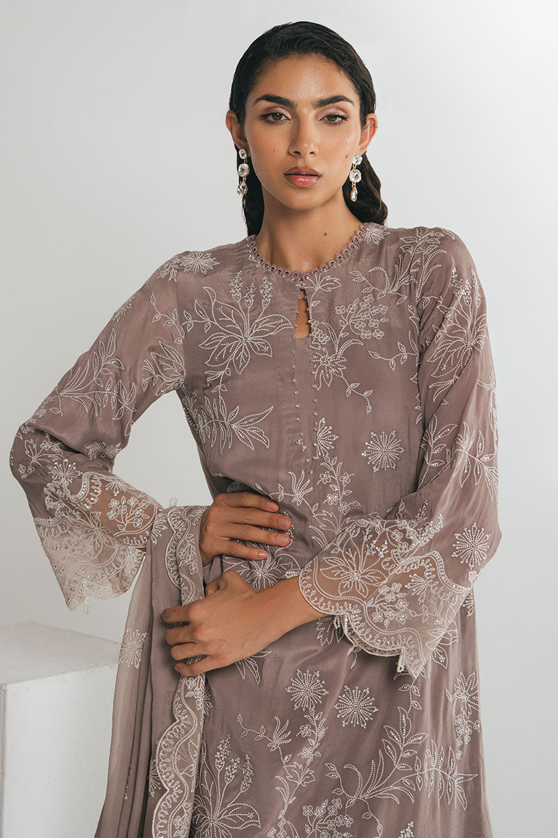 MOCHA DUNE-3PC EMBROIDERED CHIFFON SUIT