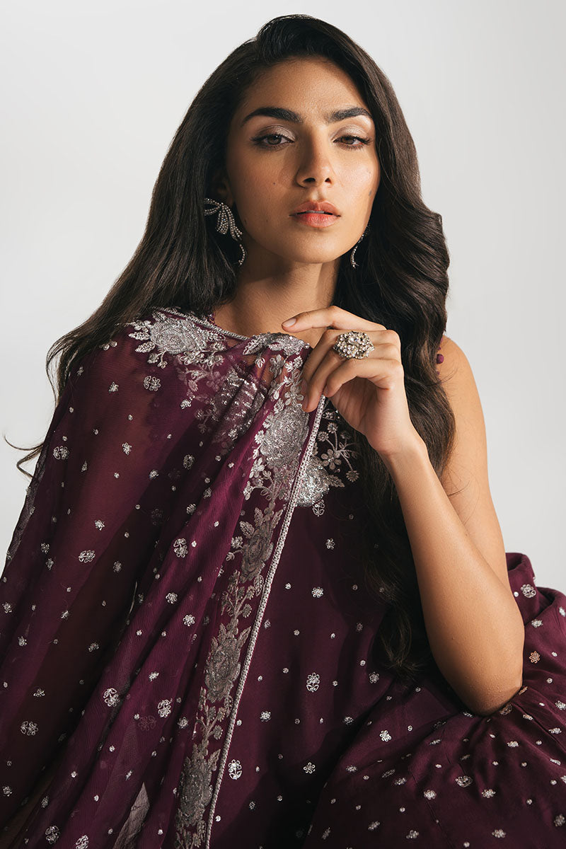 CHERRY WOOD-4PC EMBROIDERED CHIFFON SUIT