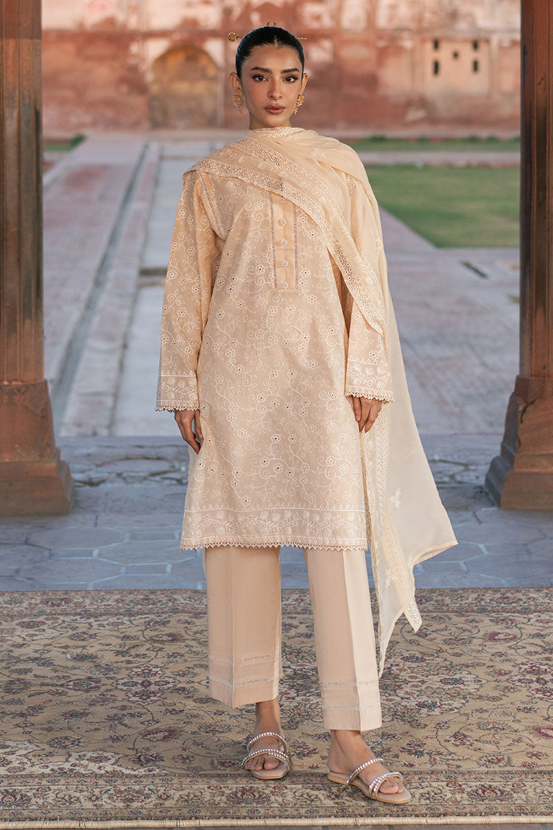 ECRU BREEZE-3PC (SHIRT, TROUSER & DUPATTA)