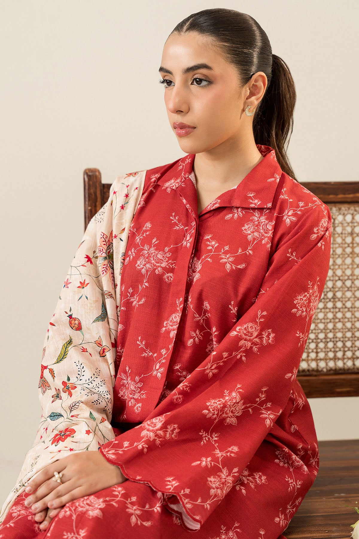 OCHRE SILK-3PC KHADDAR PRINTED SUIT