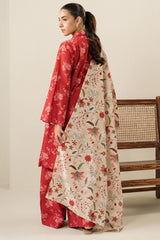 OCHRE SILK-3PC KHADDAR PRINTED SUIT