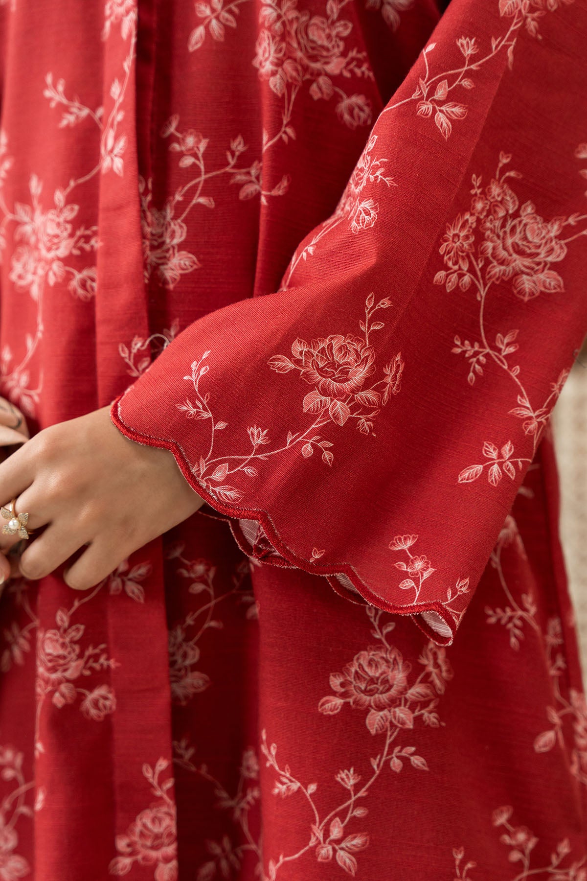 OCHRE SILK-3PC KHADDAR PRINTED SUIT