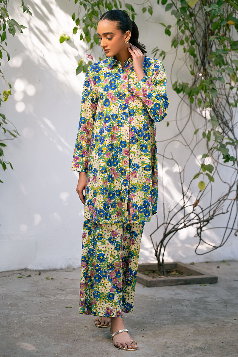 IVORY BLOOM-2 PIECE PRINTED LINEN SUIT