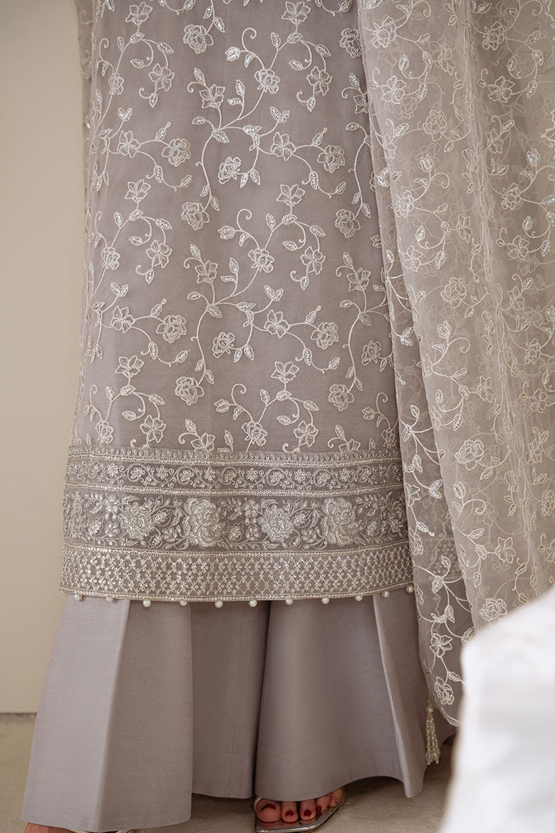 PEARL GRAY-4PC ORGANZA EMBROIDERED SUIT