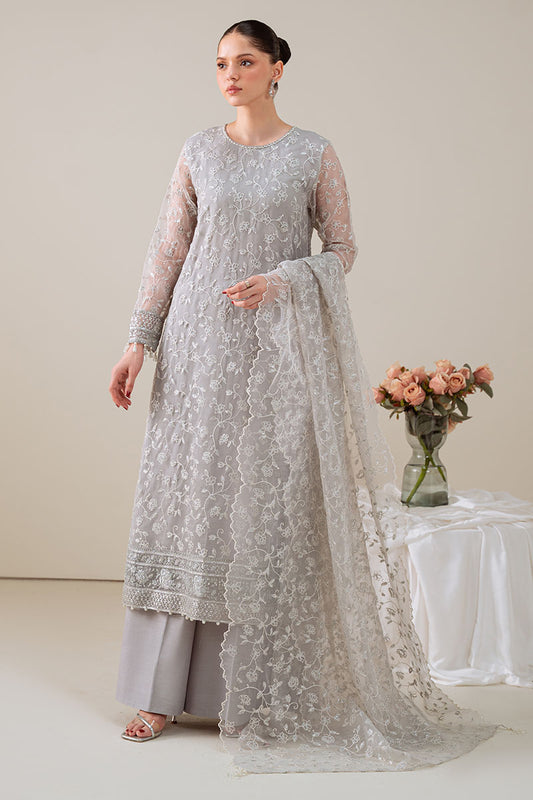 PEARL GRAY-4PC ORGANZA EMBROIDERED SUIT