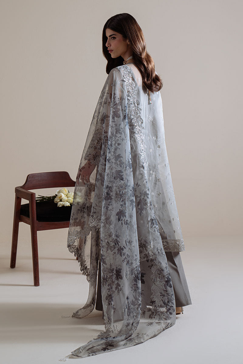 SMOKY RADIANCE-4PC ORGANZA EMBROIDERED SUIT