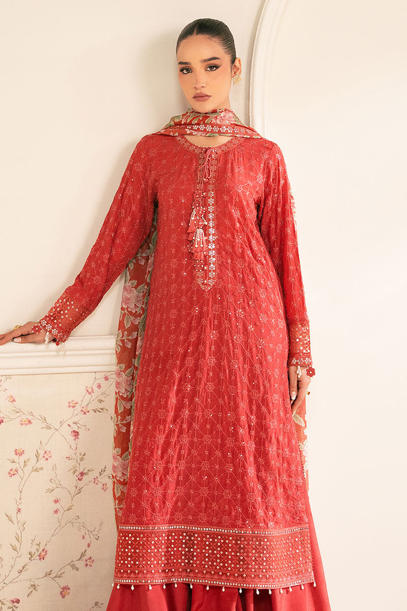 VERMILION CARDINAL-4PC CHIFFON EMBROIDERED SUIT