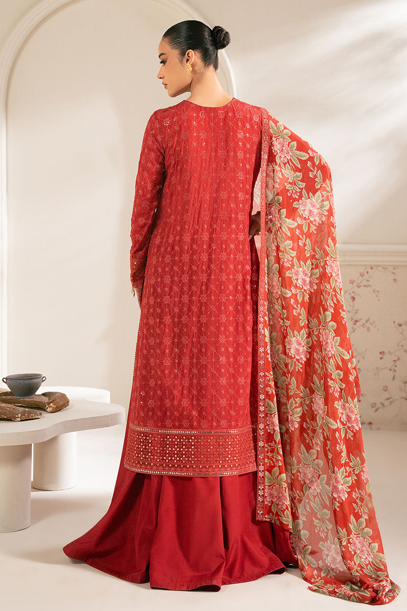 VERMILION CARDINAL-4PC CHIFFON EMBROIDERED SUIT