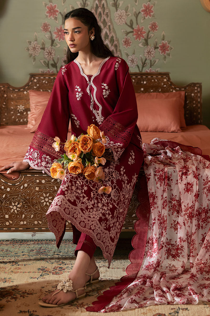 CRIMSON RED-3PC PRINTED LAWN SUIT