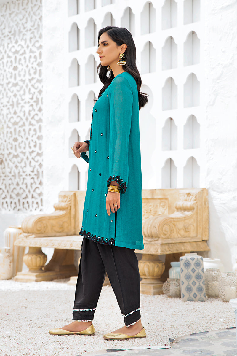 TEAL RUSH - EMBROIDERED SHIRT