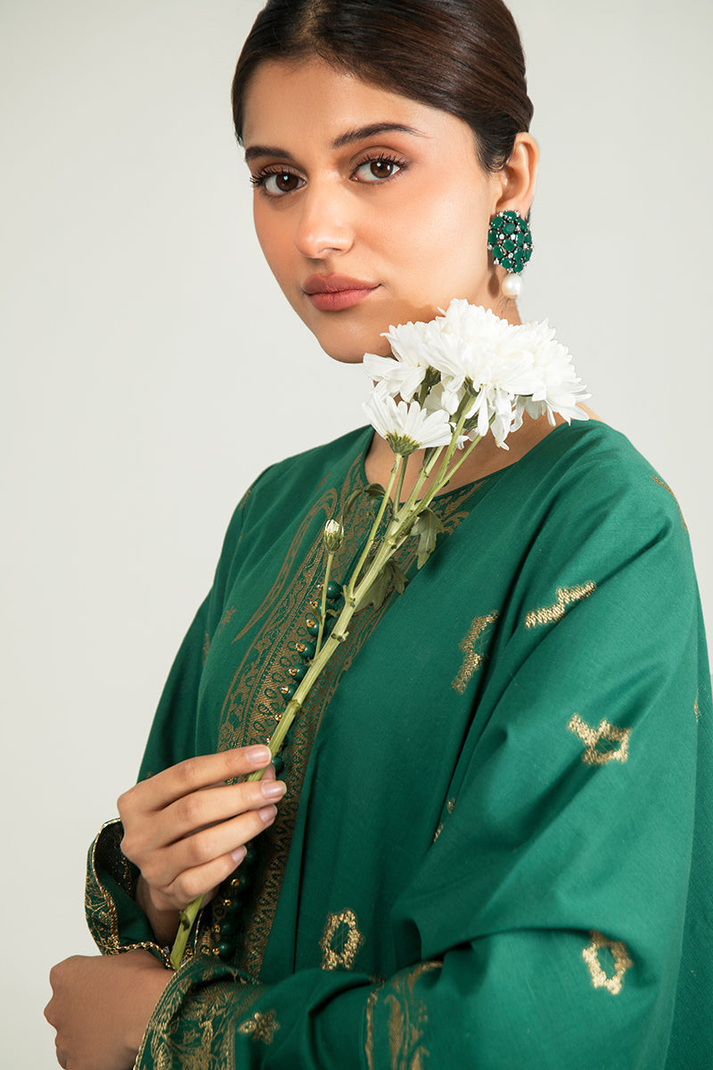 DUSKY RADIANCE-A-3PC COTTON JACQUARD SUIT