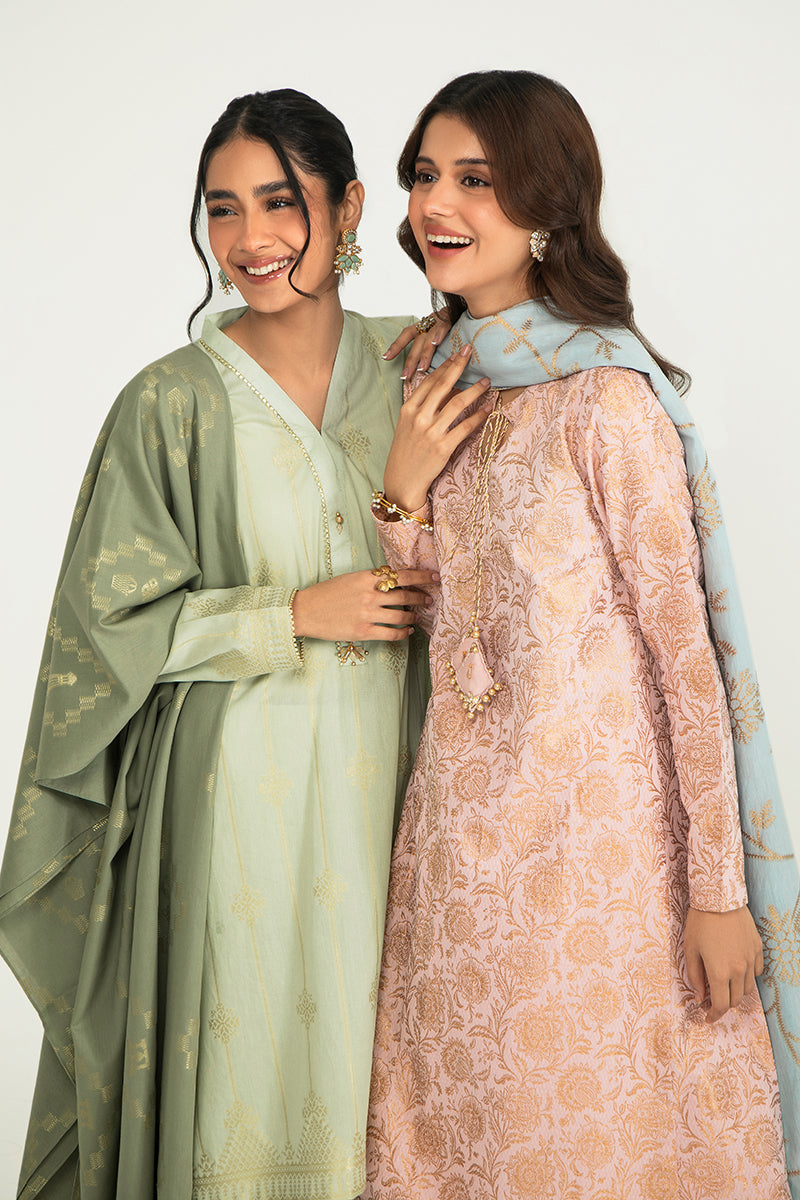 OPPULENT BLOOM-B-3PC COTTON JACQUARD SUIT