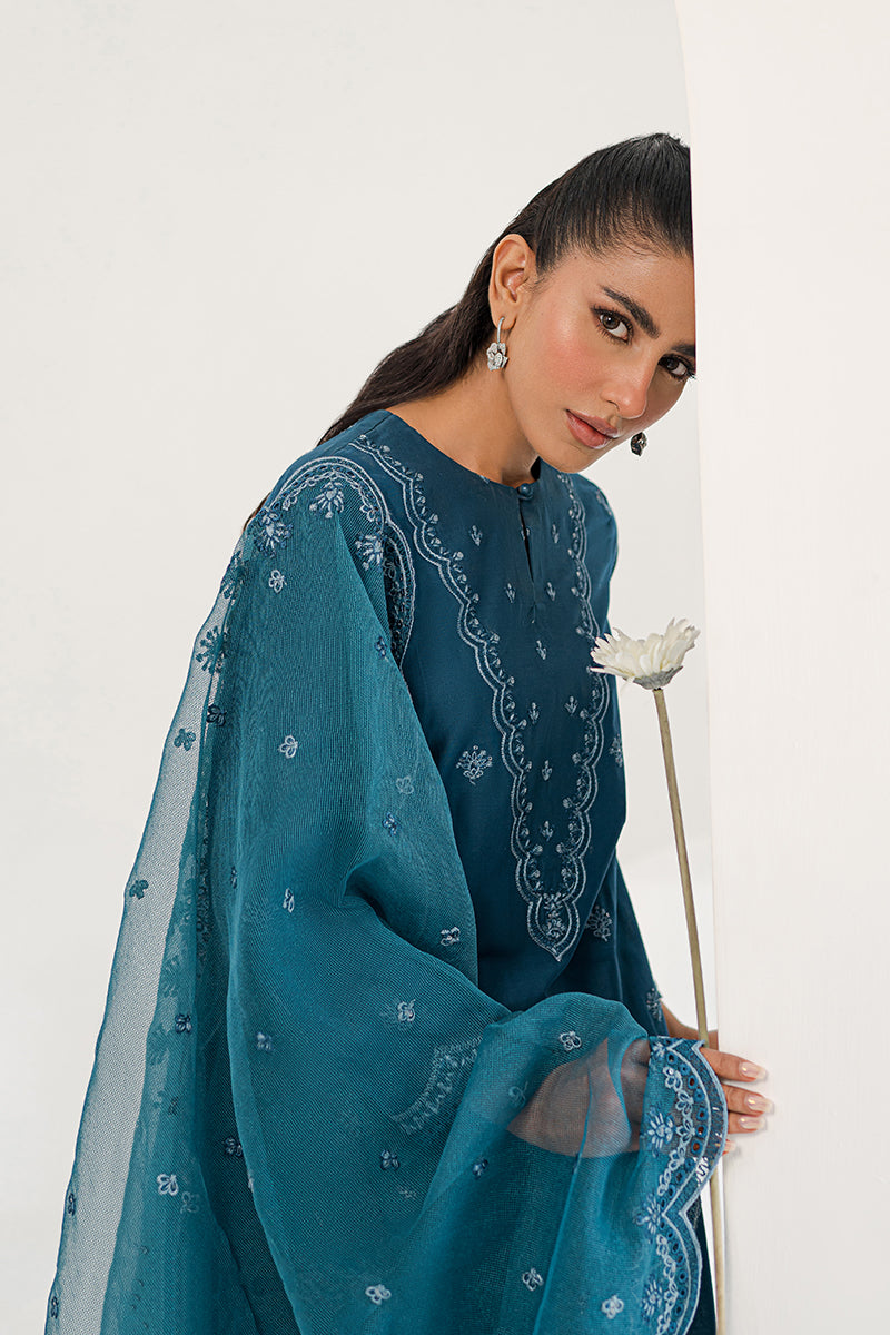 GLAZED CERULEAN-3PC EMBROIDERED LAWN SUIT