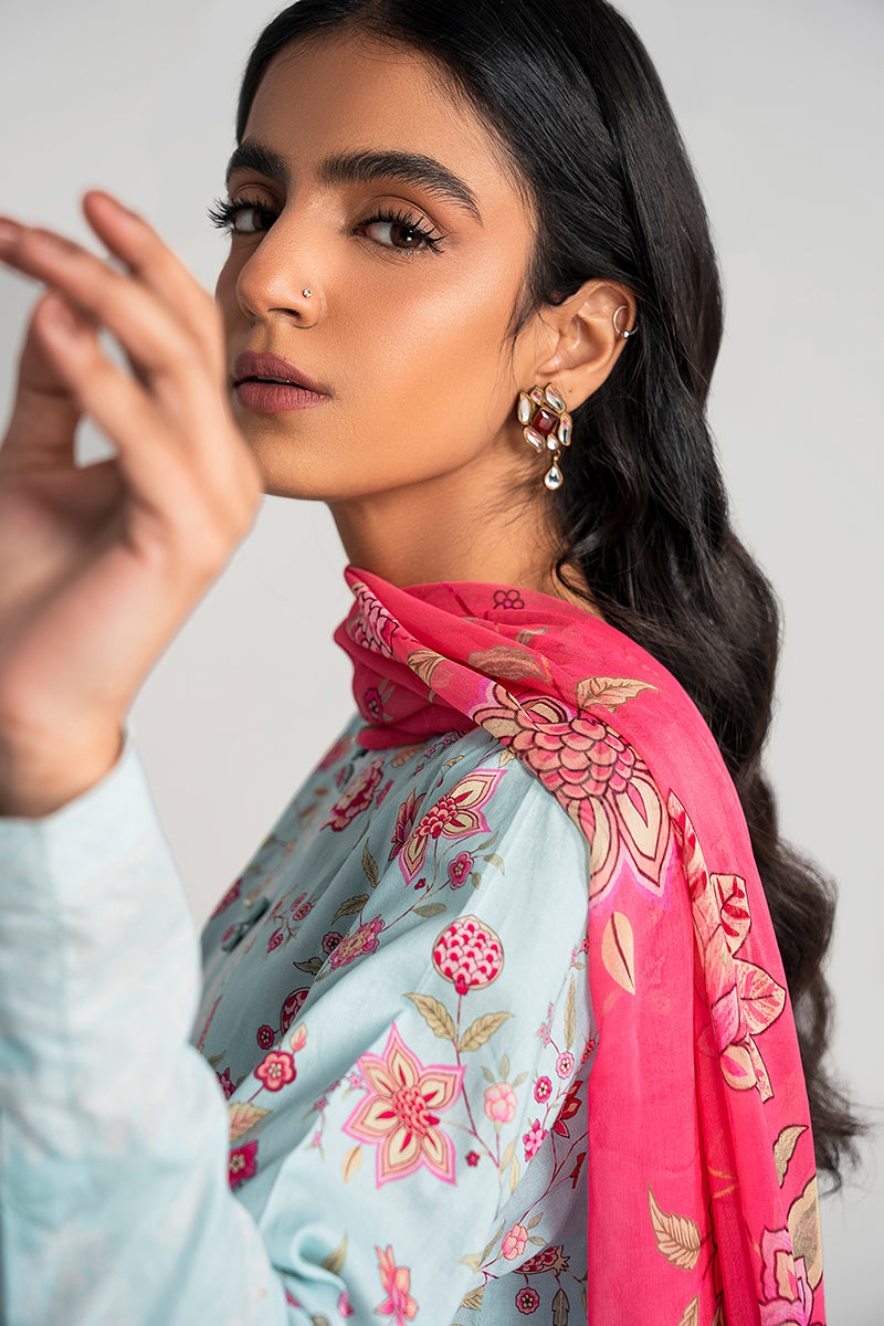 CERULEAN SKY-3PC PRINTED LAWN SUIT