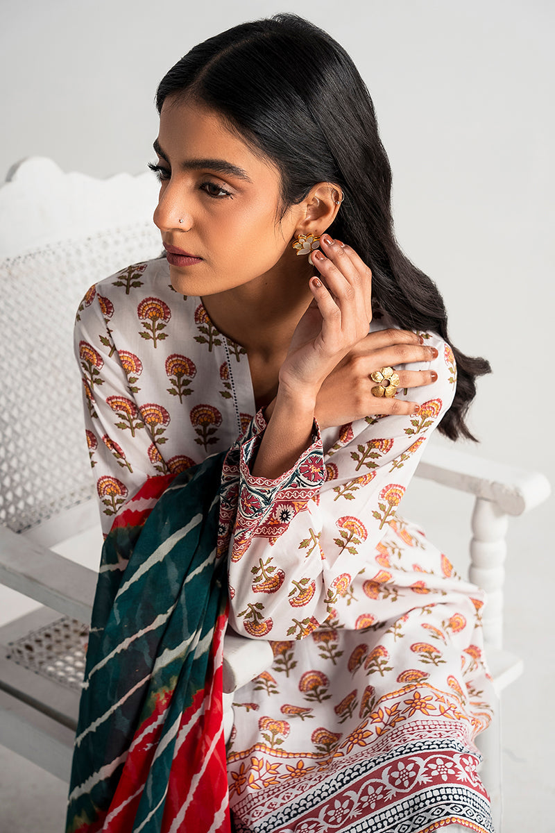 IVORY CHINTZ-3PC PRINTED LAWN SUIT
