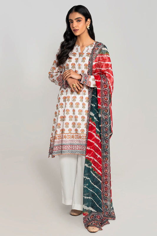 IVORY CHINTZ-3PC PRINTED LAWN SUIT