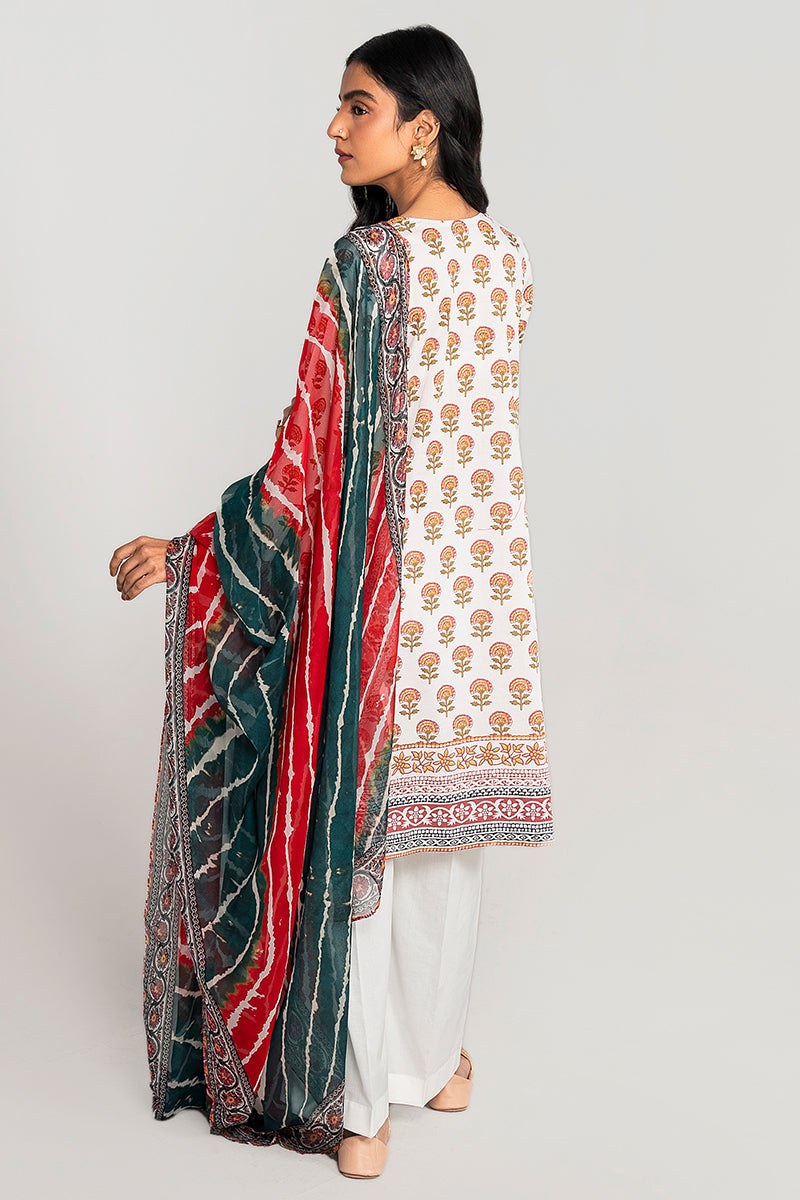 IVORY CHINTZ-3PC PRINTED LAWN SUIT