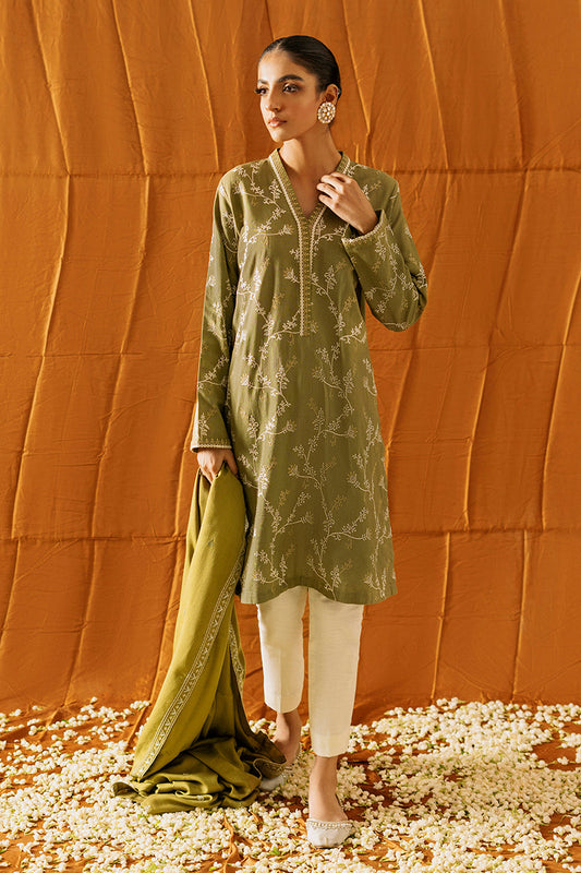 MOSS GREEN-2PC (SHIRT & DUPATTA)