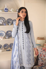 SILVER SHADOW EMBROIDERED SHIRT - 3PC (SHAWL)