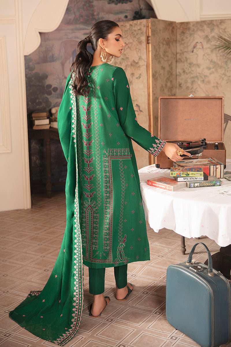 VERDANT PEA EMBROIDERED SHIRT- 3PC (SHAWL)