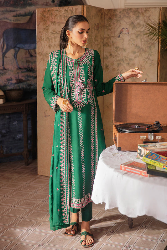 VERDANT PEA EMBROIDERED SHIRT- 3PC (SHAWL)