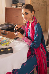 PAVOT BLUE EMBROIDERED SHIRT - 3PC (SHAWL)