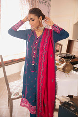 PAVOT BLUE EMBROIDERED SHIRT - 3PC (SHAWL)
