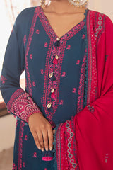 PAVOT BLUE EMBROIDERED SHIRT - 3PC (SHAWL)