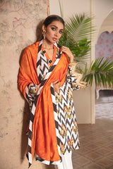 RUSSET TWILL-3PC LINEN EMBROIDERED SUIT
