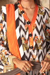 RUSSET TWILL-3PC LINEN EMBROIDERED SUIT