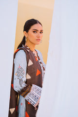 AZURE GRIS-3PC PRINTED LINEN SUIT